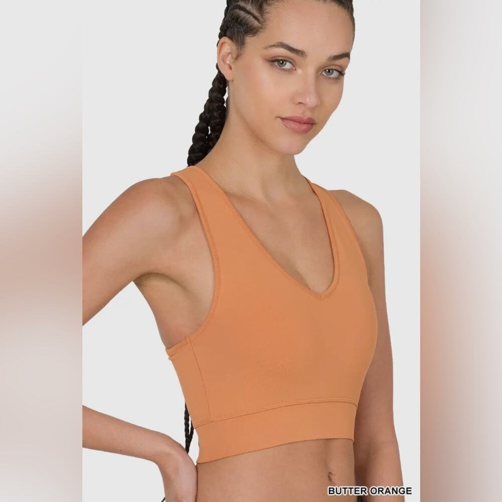 Zenana - Butter Orange Athletic Racerback Sports Bra - Small